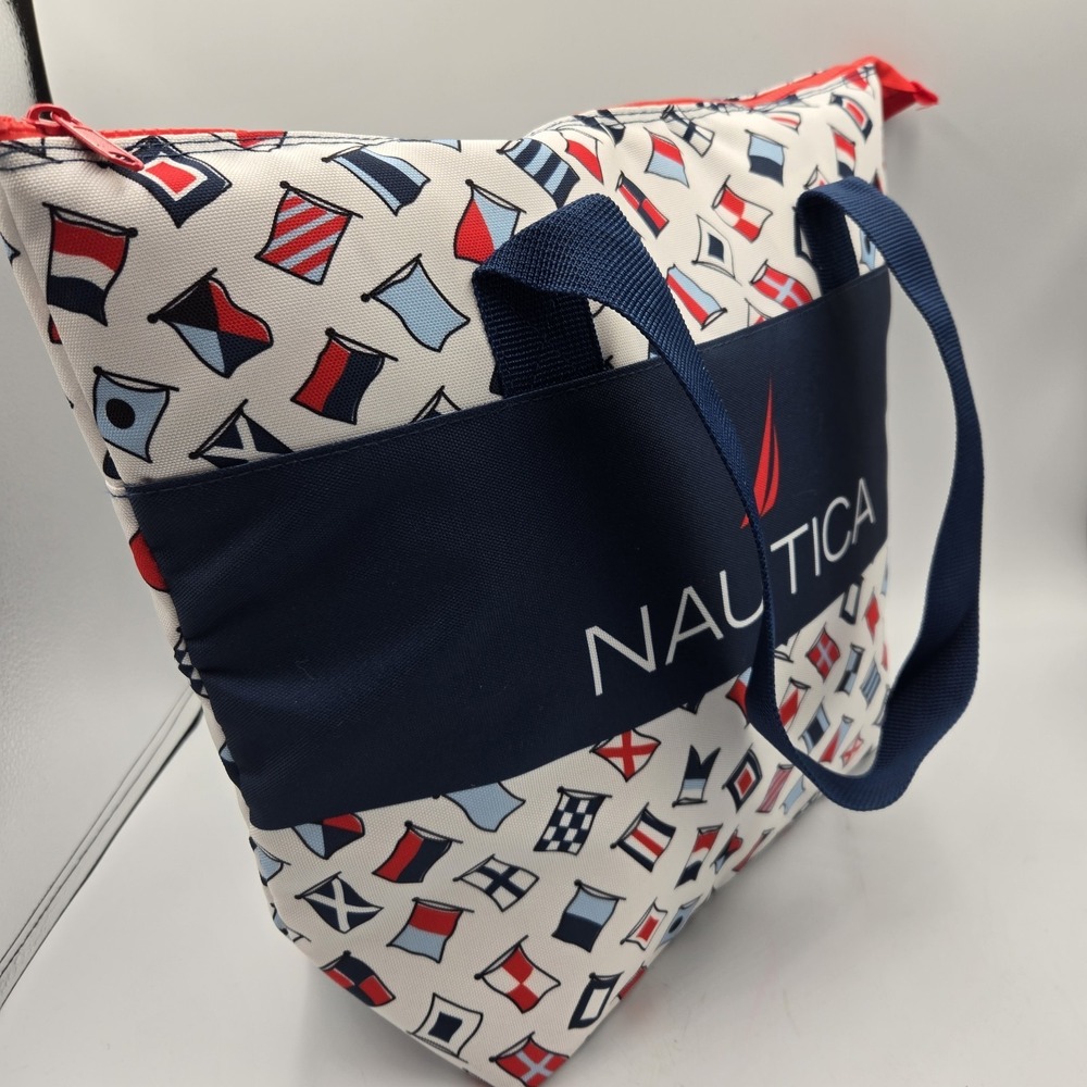 Nautica Insulated Tote Bag Cooler Large W/ Nylon Flag print Double Handle & Zip - Picture 2 of 6